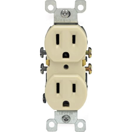 Leviton Duplex Straight Blade Receptacle, 5-15R, 15 A, 125V AC, 2 Pole, 3 Wire, Grounded 05320-IMP